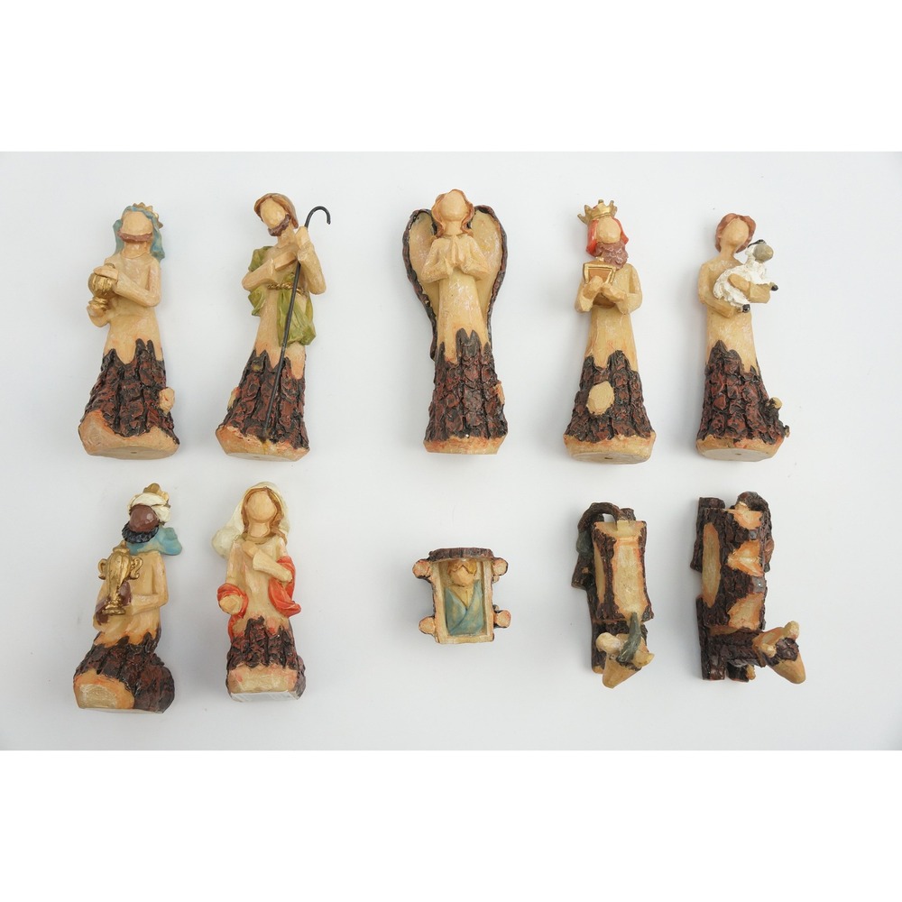 Ganz Nativity Set 10 Piece Resin Bark Texture Rustic Christmas EX11822 Excellent